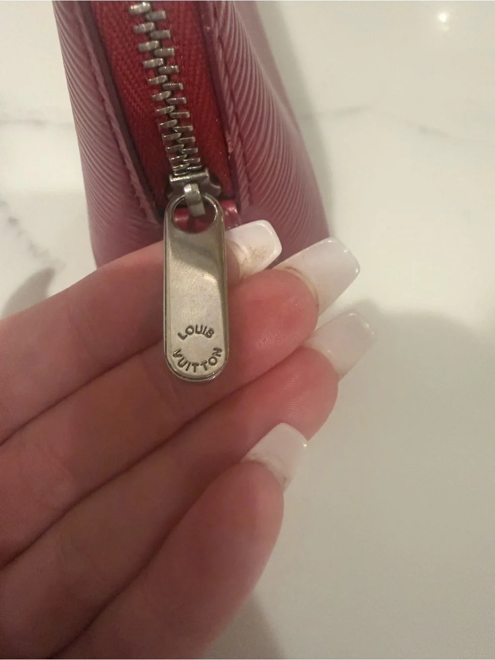 Authentic Louis Vuitton Red Textured Cosmetic Pouch